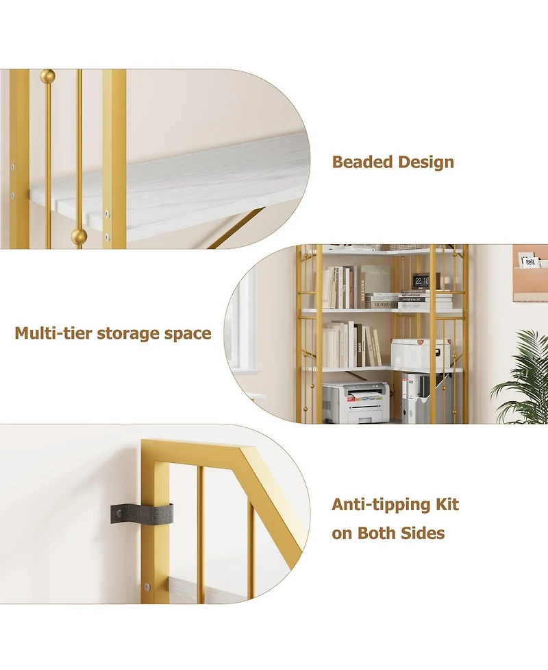 gaomon 86" Tall 7-Tier Industrial L-Shaped Corner Bookshelf