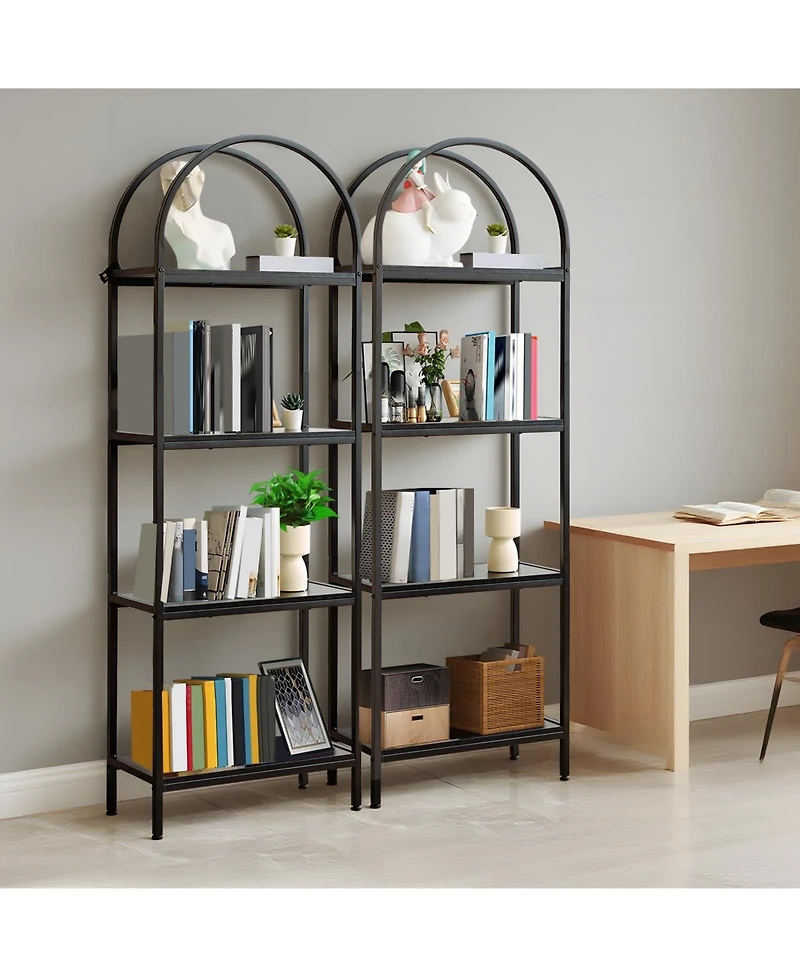 gaomon 4-Tier Modern Arched Bookshelf with Metal Frame, Tall Open Display Storage Rack