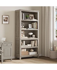 gaomon 71" Tall 5-Tier Farmhouse Wooden Bookcase with Adjustable Shelves, 31.5" Wide