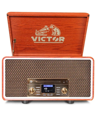 Victor Vwrp-6000 Fremont 8-in-1 Premium Wood Music Center Bluetooth Speaker with Record Player and Rgb Led Lighting