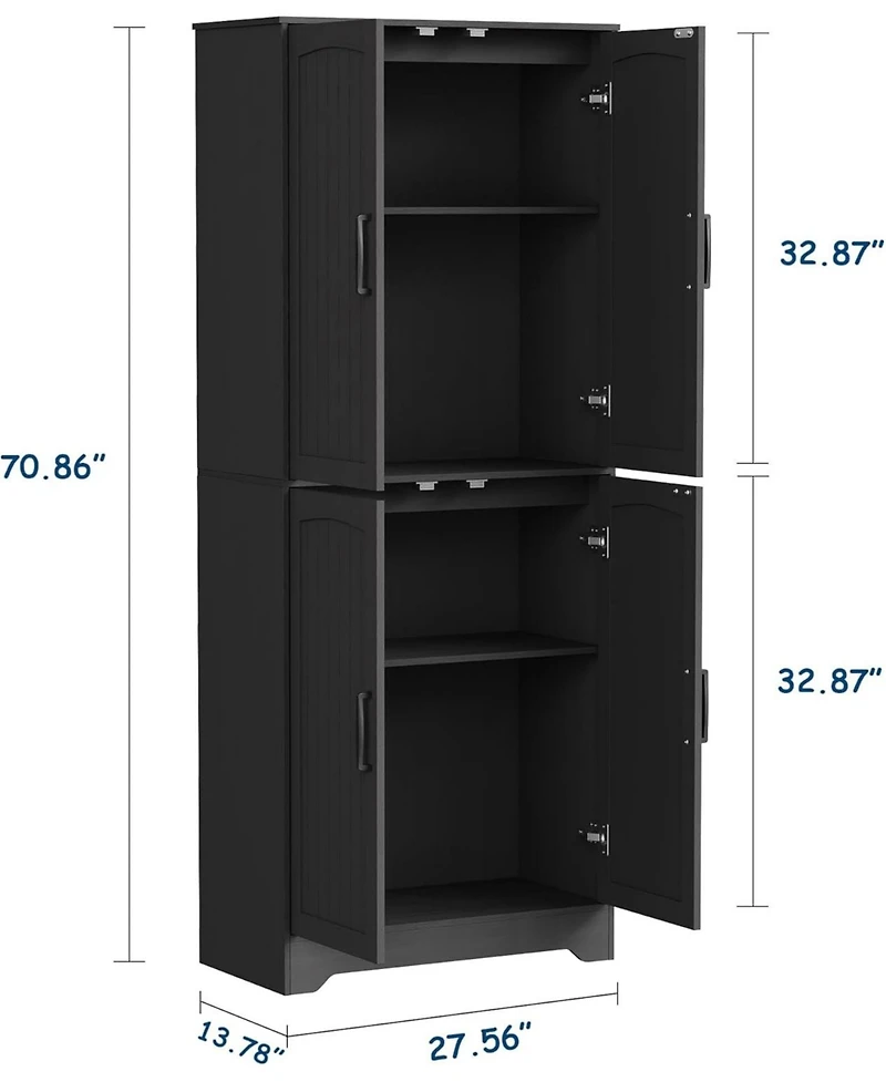 gaomon Farmhouse Kitchen Pantry Cabinet, 71" Tall Wood Storage Cabinet with 4 Doors & Adjustable Shelves, Freestanding Cupboard for Dining Room