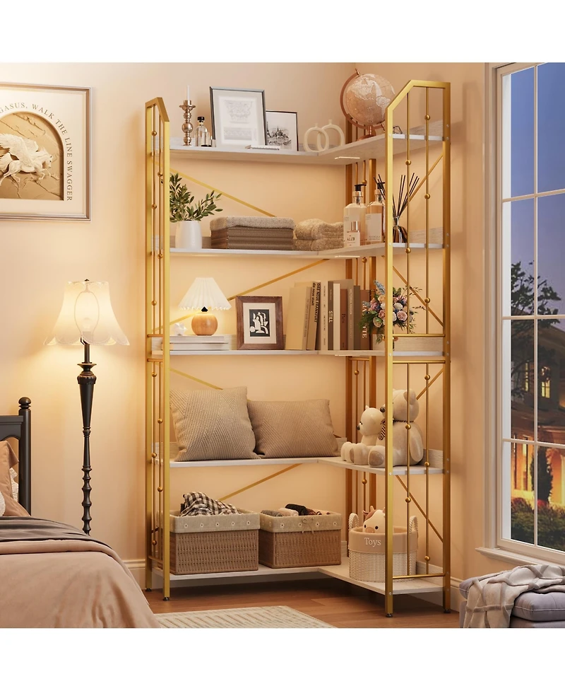 gaomon 72" Tall 5-Tier Industrial L-Shaped Corner Bookshelf