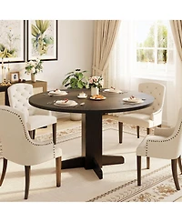 homfan 47 Inch Round Dining Table for 4,Farmhouse Wood Kitchen Table, Circle Dinner Kitchen, Living Room, Room