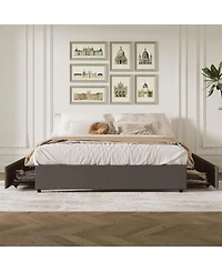 gaomon Full Bed Frame with 4 Storage Drawers, Platform Design with Wood Slats Support