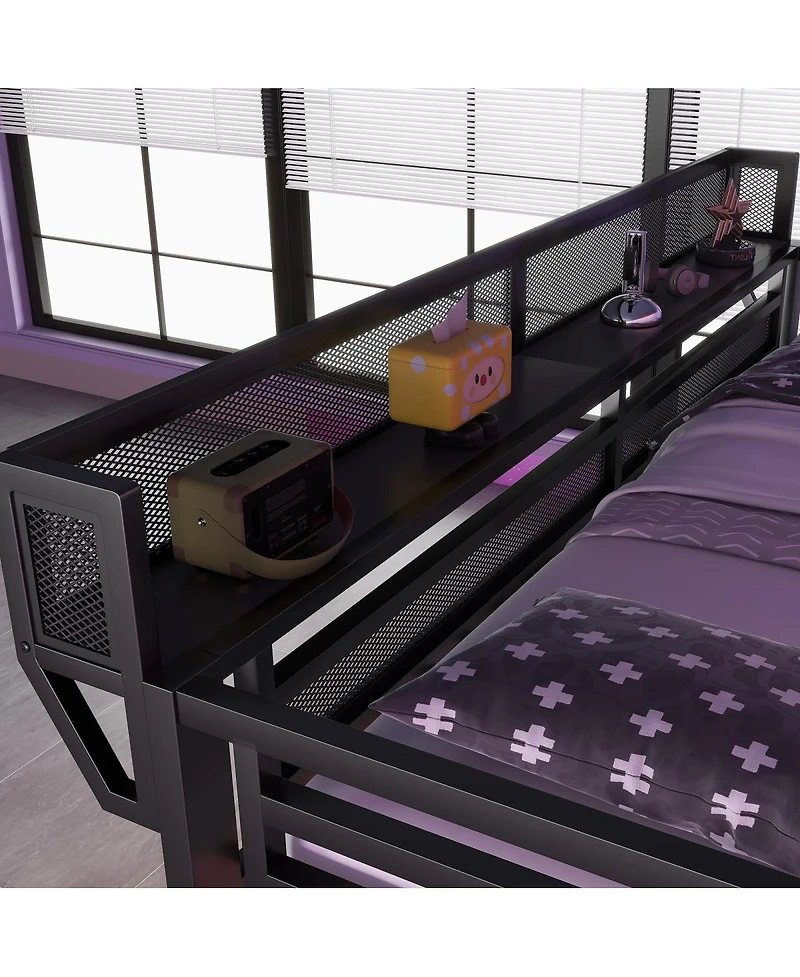 Streamdale Furniture Queen Metal Loft Bed with Desk, Stairs and Charging Station