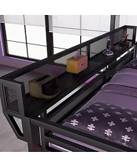 Streamdale Furniture Queen Metal Loft Bed with Desk, Stairs and Charging Station