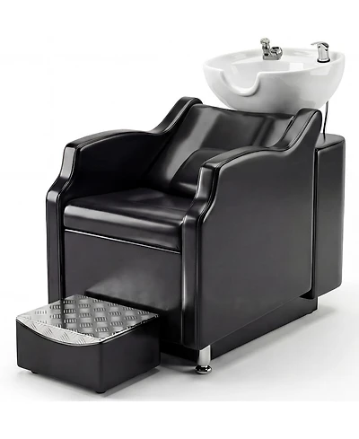 gaomon Shampoo Bowl and Chair Set,Backwash Hair Washing Station with Ceramic Shampoo Bowl Sink and Footrest,Load Weight 450 Lbs,for Barbershop.