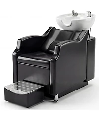 gaomon Shampoo Bowl and Chair Set,Backwash Hair Washing Station with Ceramic Shampoo Bowl Sink and Footrest,Load Weight 450 Lbs,for Barbershop.