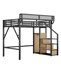 Streamdale Furniture Full Size Loft Bed with Stairs, Metal, Wardrobe