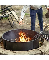 Outdoor Heavy-Duty Steel Portable Campfire Ring with Cooking Grate and Fire Poker - 36" - Black