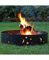 Outdoor Heavy-Duty Steel Portable Fire Pit Ring with Die-Cut Stars and Moons - 36" - Black