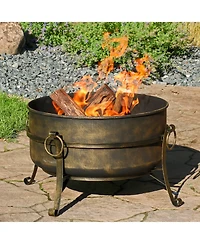 Outdoor Camping or Backyard Round Cauldron Fire Pit with Spark Screen, Log Poker