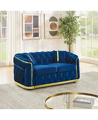 Streamdale Furniture Mid Century Modern Chesterfield Loveseat Couch, Velvet Blue & Gold Tufted Sofa