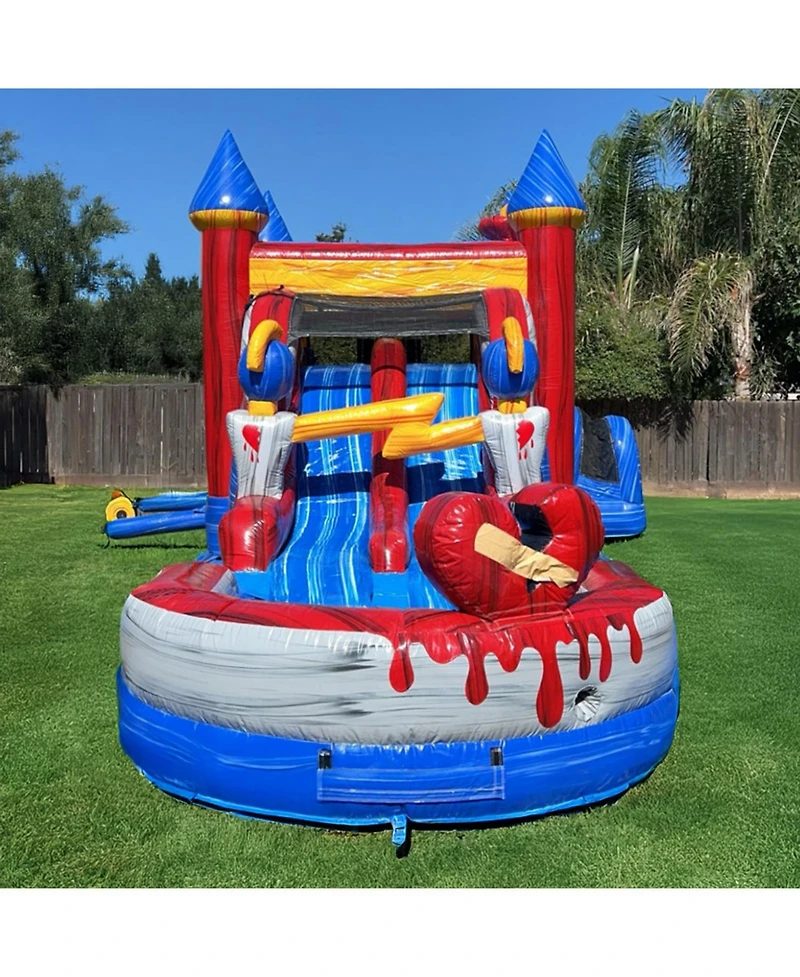 JumpOrange Queen Commercial Grade Bounce House Water Slide with Dual Lane and Detachable Pool for Kids and Adults (with Blower), Tunnel Entrance, Bask