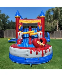 JumpOrange Queen Commercial Grade Bounce House Water Slide with Dual Lane and Detachable Pool for Kids and Adults (with Blower), Tunnel Entrance, Bask