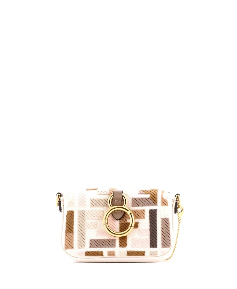 Pre-Owned Fendi Nano Chain Baguette Charm Bag Zucca Embroidered Canvas