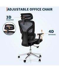gaomon 1-Piece Mesh Ergonomic High-Back Office Chair with 3D Adjustable Armrests and Smooth-Rolling Wheels