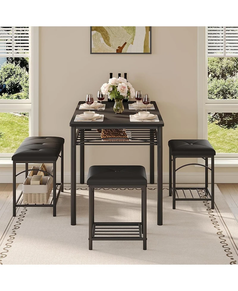 gaomon Dining Table Set for 4 with Upholstered Benches and 2 Stools, Small Kitchen Table Chairs Set of 4 for Apartment, Studio