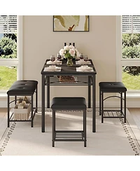 gaomon Dining Table Set for 4 with Upholstered Benches and 2 Stools, Small Kitchen Table Chairs Set of 4 for Apartment, Studio