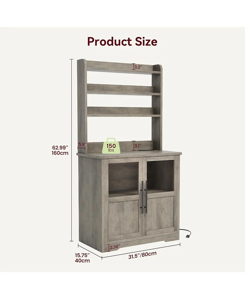 gaomon 6-Tier Farmhouse Baker s Rack with Power Outlet Kitchen Pantry Hutch