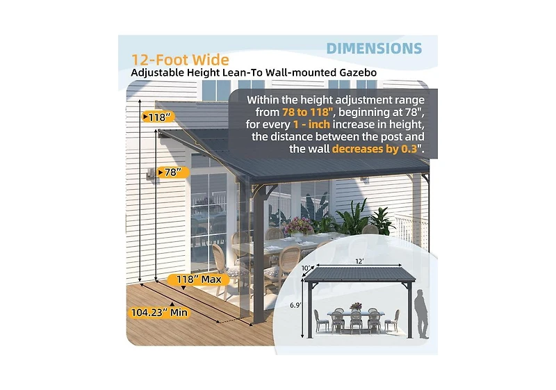 Aecojoy Outdoor Hardtop Gazebo Adjustable Height