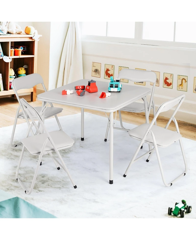 gaomon 5-Piece Folding Card Table and Chair Set- Upholstered- Durable Metal Frame- for Eating Reading Playing