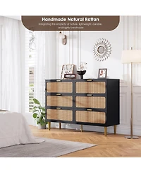 gaomon Rattan 6 Drawer Dressers for Bedroom, Large Double Dresser with Deep Drawers