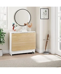 gaomon Folding 4-Person Farmhouse Dining Table with Storage and Wheels