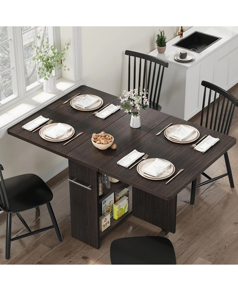 gaomon Folding 4-Person Farmhouse Dining Table with Storage and Wheels