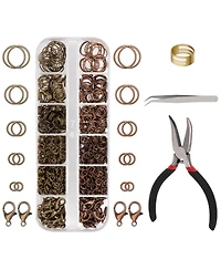 Gnuadz 1200pcs Jump Rings Necklace Repair Kit Tools Pliers Tweezers Lobster Clasps Crafts Key Chains