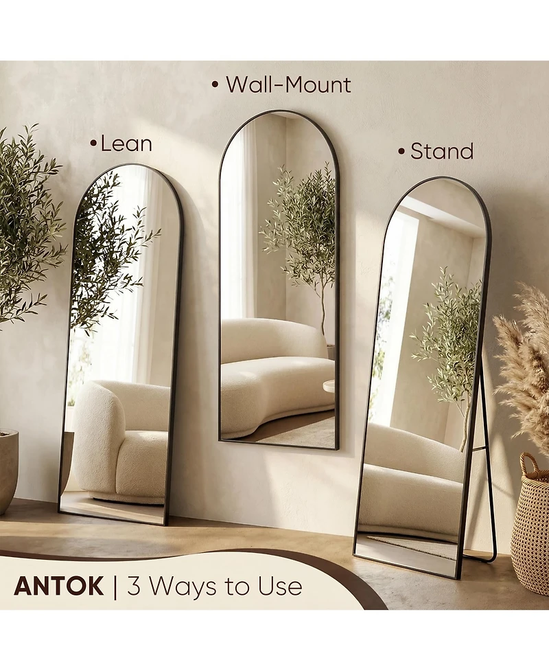 Antok Full Length Mirror, 64"x21" Floor Mirror, Arch Floor Standing Mirror Freestanding Arch Full Body with Stand for Bedroom, Hanging Mount