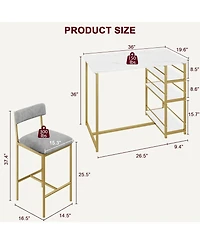 gaomon Dining Table Set for 2, Counter Height Kitchen Table and Chairs, Bar Table Set with 2 Velvet Bar Stools, 3 Piece Dining Room Table Set