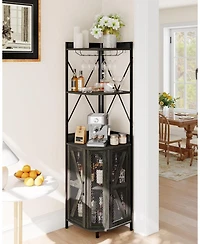 gaomon Corner Wine Cabinet with Power Outlet, Led Strip and Glass Holder, Industrial 5 Tier Liquor Bar