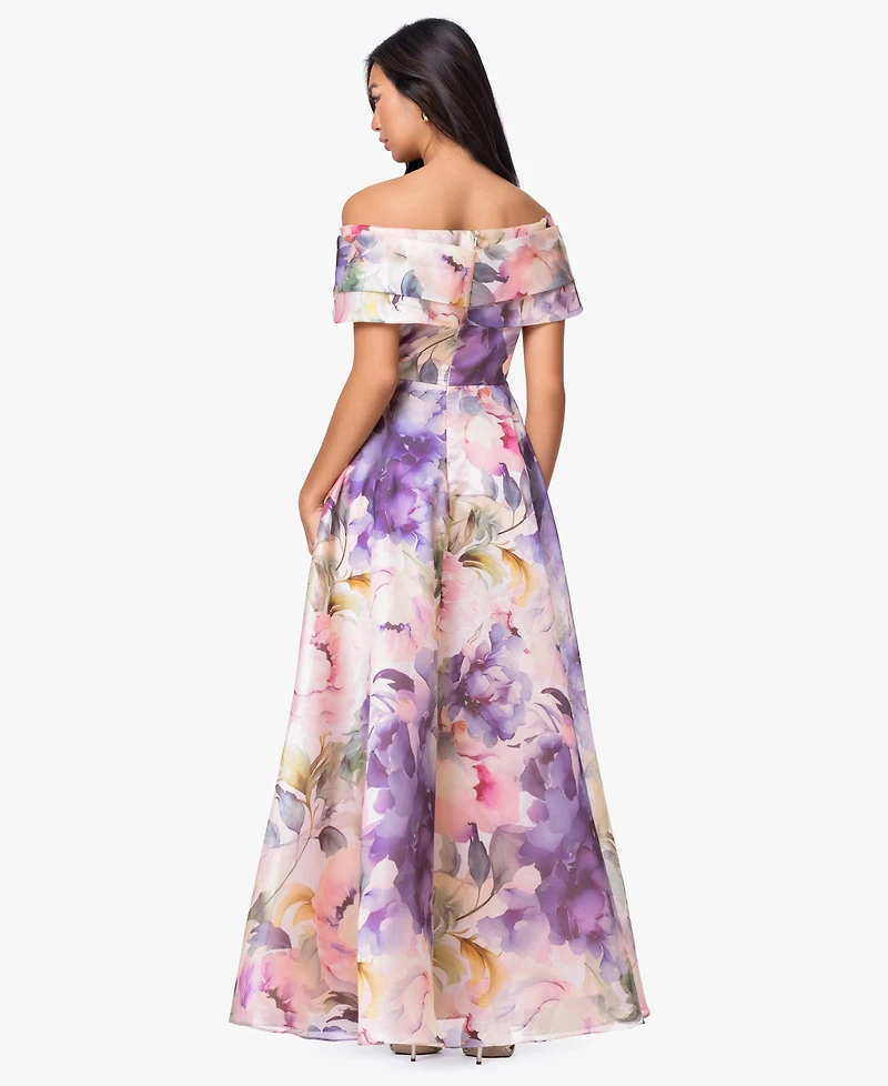 Betsy & Adam Petite Off-The-Shoulder Ball Gown