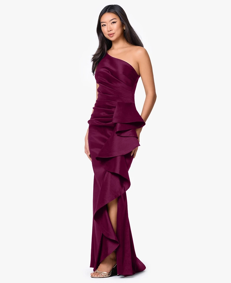 Betsy & Adam Petite One-Shoulder Ball Gown