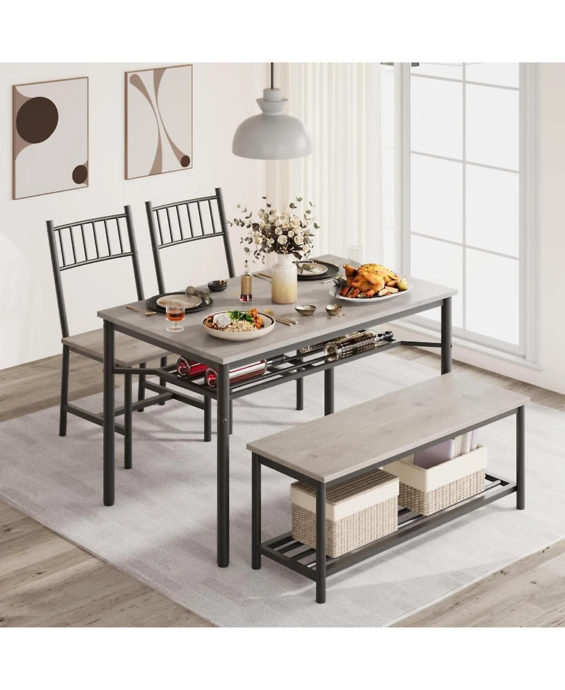 gaomon Dining Table Set for 4, Kitchen Table and 2 Chairs with Storage Bench, 47.2" Rectangular Kitchen Table Set with Wine Racket