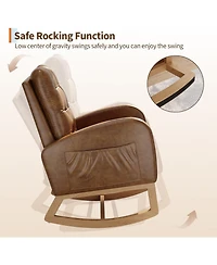 gaomon Nursery Rocking Chair,Breathable Pu Leather Upholstery,Sturdy Wooden Legs and High Backrest,Comfortable Glider Rocking Chair for Living Room