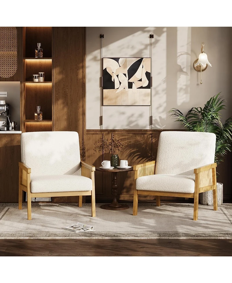 gaomon Boucle Accent Chair,Rattan Armchair with Wooden Frame,High Back,Upholstered Reading Chair Leisure Chairs for Living Room Bedroom