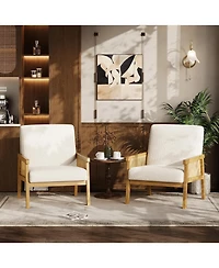 gaomon Boucle Accent Chair,Rattan Armchair with Wooden Frame,High Back,Upholstered Reading Chair Leisure Chairs for Living Room Bedroom