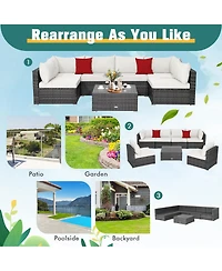 Costway 7Pieces Patio Rattan Furniture Set Sectional Sofa Cushioned Garden