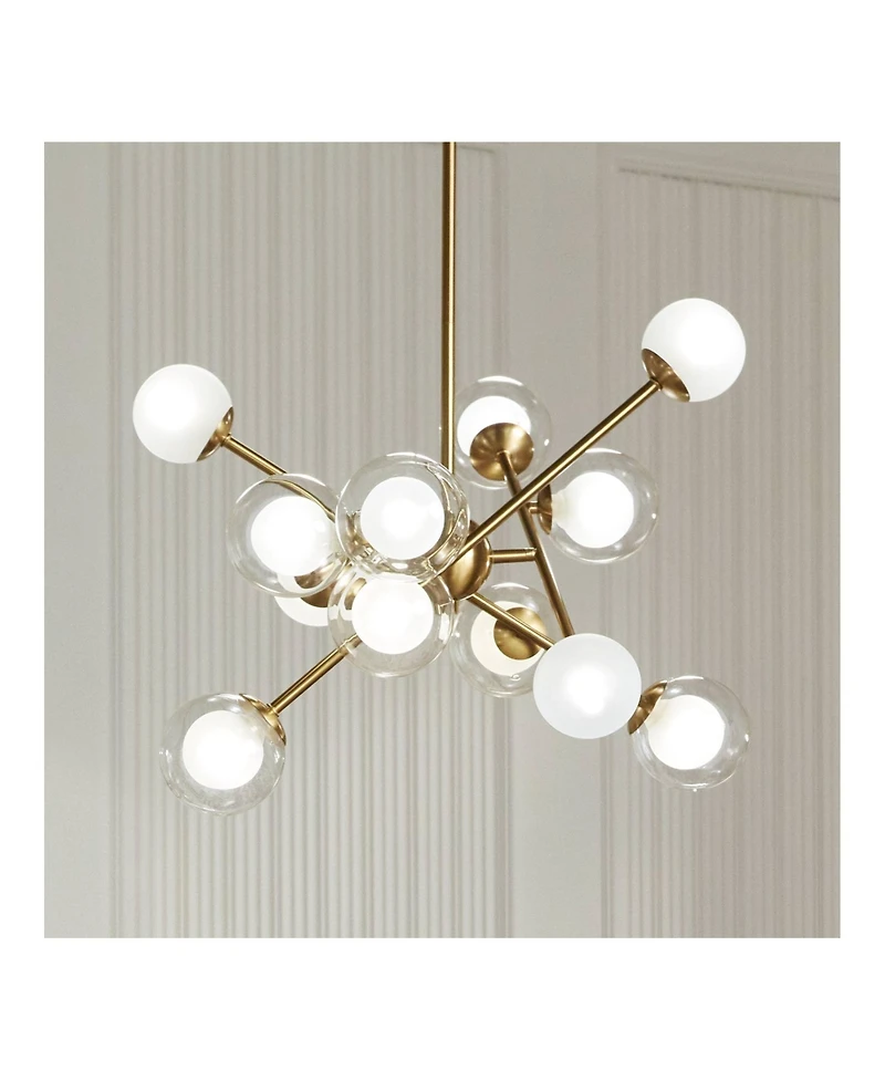 Possini Euro Design Davis Gold Sputnik Chandelier Modern Led Clear Frosted Glass 12-Light Fixture for Dining Room