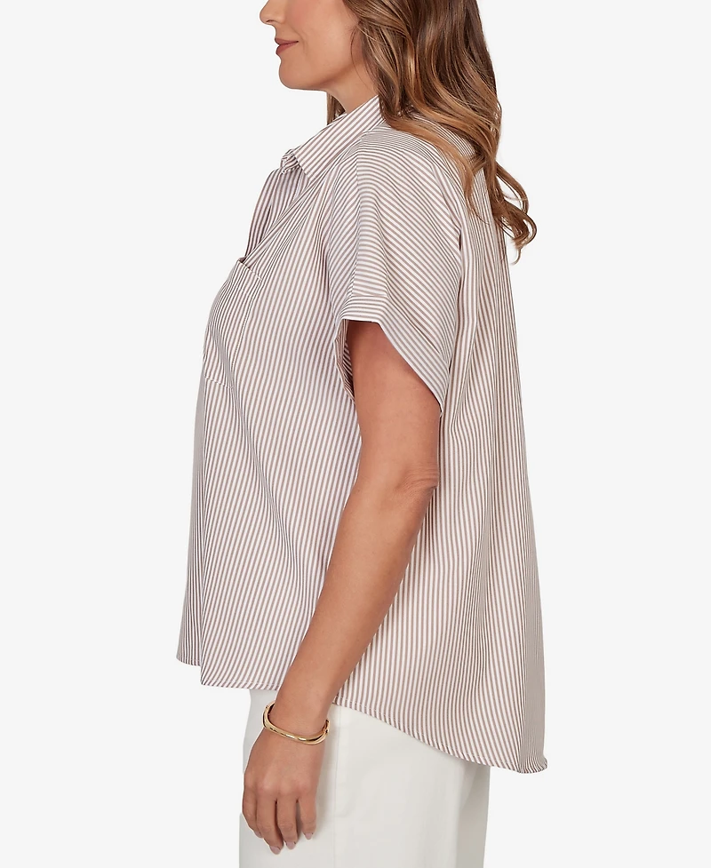 Hearts Of Palm Plus Vertical Stripe Woven Popover Top