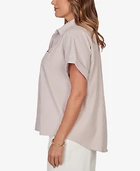 Hearts Of Palm Plus Vertical Stripe Woven Popover Top