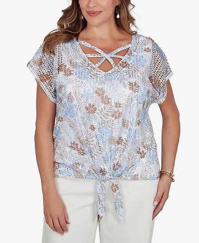 Hearts Of Palm Plus Printed Oval Texture Knit Top