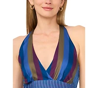 Vince Camuto Women's Mixed-Print V-Neck Maxi Halter Dress