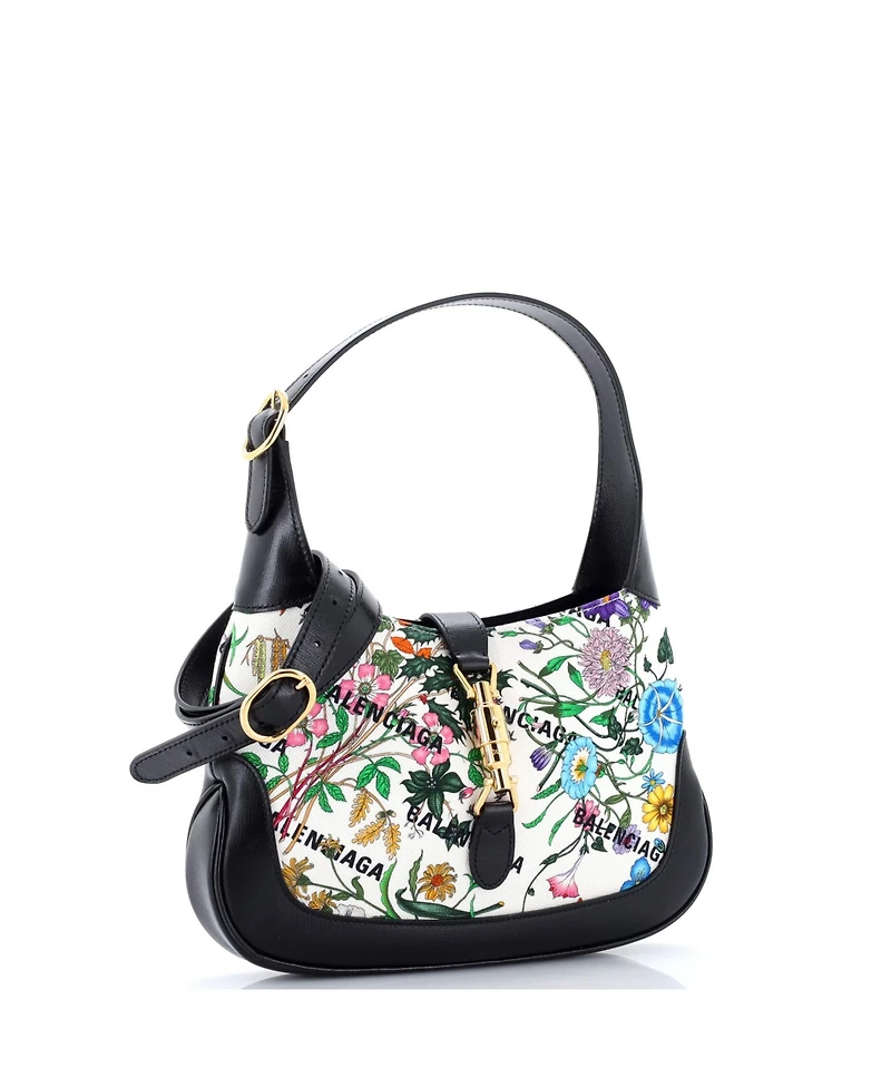 Pre-Owned Balenciaga Small x Gucci The Hacker Project Jackie 1961 Hobo Flora Canvas
