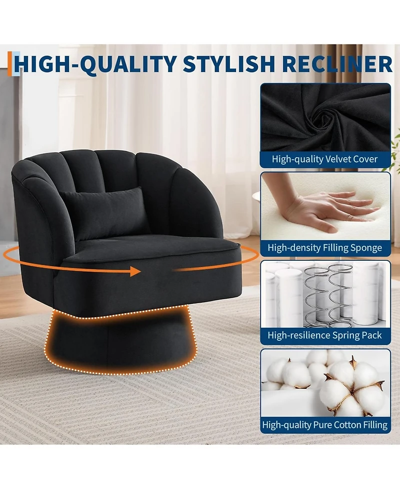 gaomon Modern Swivel Barrel Accent Chair, 360degree(s) Velvet Upholstered Armchair with Striped Backrest, 2 Pieces