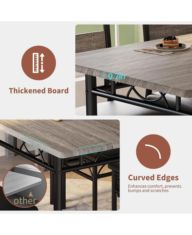 gaomon 5 Piece Dining Table Set for 4, Wooden Industrial Rectangular Kitchen Dinner Table w/ 4 Upholstered High Back Chairs Set, Sturdy Metal Frame