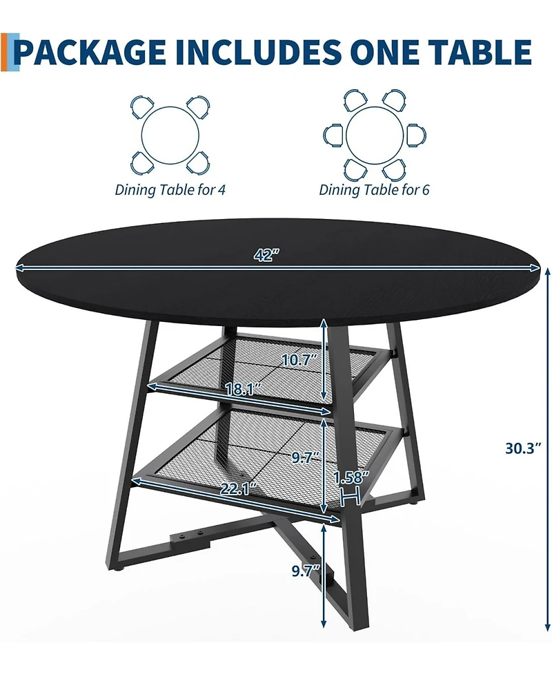 gaomon Dining Room Round Table Set for 4-6, Circle Kitchen Dining Table with Metal Base, 42 Inch Wooden Round DiningTable, Wood Kitchen Tables