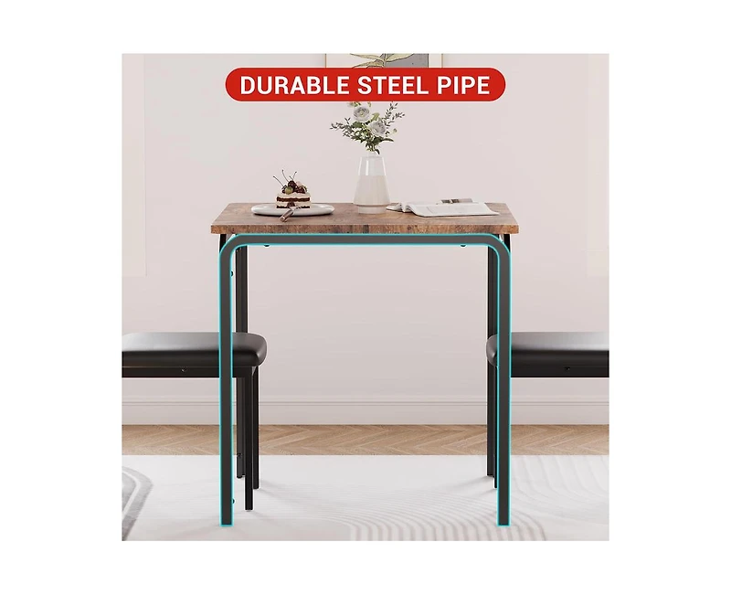 gaomon 3-Piece 2-Person Square Dining Set with Upholstered Chairs